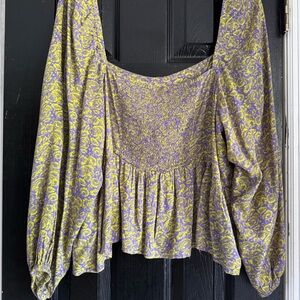 Abound Yellow and Silver Ruffled Long Sleeve Blouse